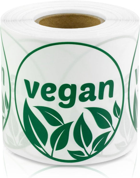 Circle Dot Vegan Stickers (2 inch, Green, Round - 300 Labels) for Grocery Stores, Restaurants, Food Trucks, and More
