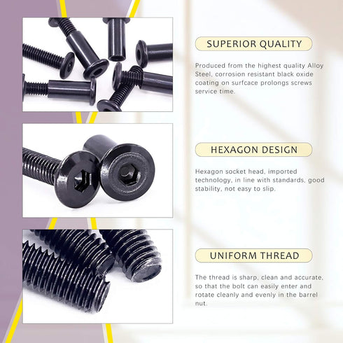 Swpeet 25Pcs M6x25mm Carbon Steel Black Hex Drive Socket Cap Bolts - Assortment Kit with Allen Wrench