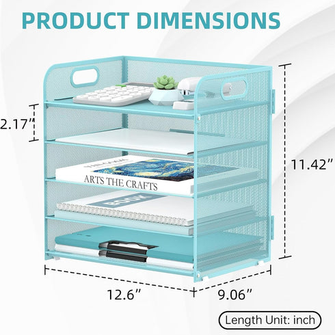 5 Supeasy Trays Paper Organizer Letter Tray with Handle-Mesh Desk File Organizer, Paper Sorter Desk Organizer