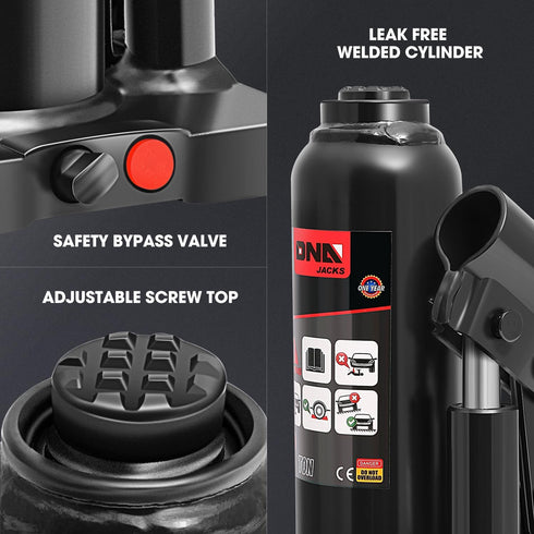 DNA MOTORING 2 Tons / 4409.2 lbs Lifting Automotive Welded Hydraulic Bottle Jack, Black, w/Manual Handle