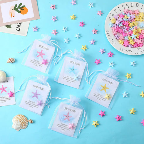 Wettarn 125 Sets Employee Appreciation Gifts Bulk Include You're a Star Appreciation Cards Mini Resin Starfish Organza