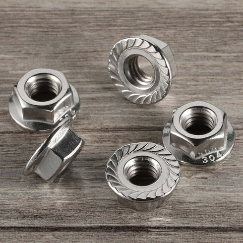 5/16-18 Serrated Flange Nut Hex Lock Nuts, Stainless Steel 304, Bright Finish, Quantity of 40