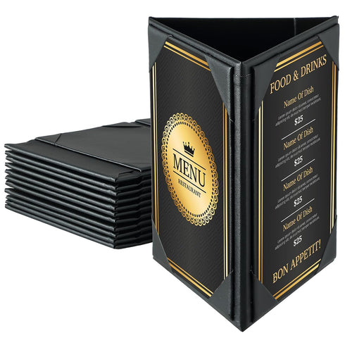 Table Tent Triangle Menu Holders 4" x 6", 12 Pack 3-Side Leatherette
