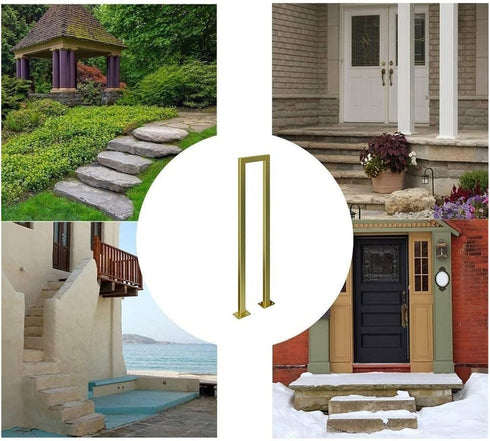 Generic 1.3ft-3.2ft Stair Handrail Railing- U-Shaped Iron Stairway Guardrails, Gold Retro Non-Slip Hand Rails