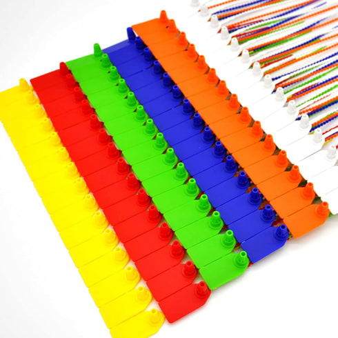 100 Pcs Plastic Tamper Seals, Fire Extinguisher Tags, Pull-Tite Security Retail Anti-Theft, 250mm Length, Red