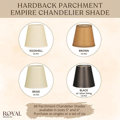CS-953-5BG/P 3 5 4.5, Royal Designs, Inc. Hardback Parchment Empire Chandelier Shade, x x Beige