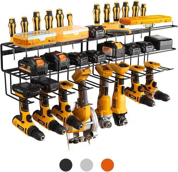 YueTong Power Tool Organizer for Tool Storage, Heavy Duty Wall Mount Rack with Shelf for Garage Organization (2 Pack)