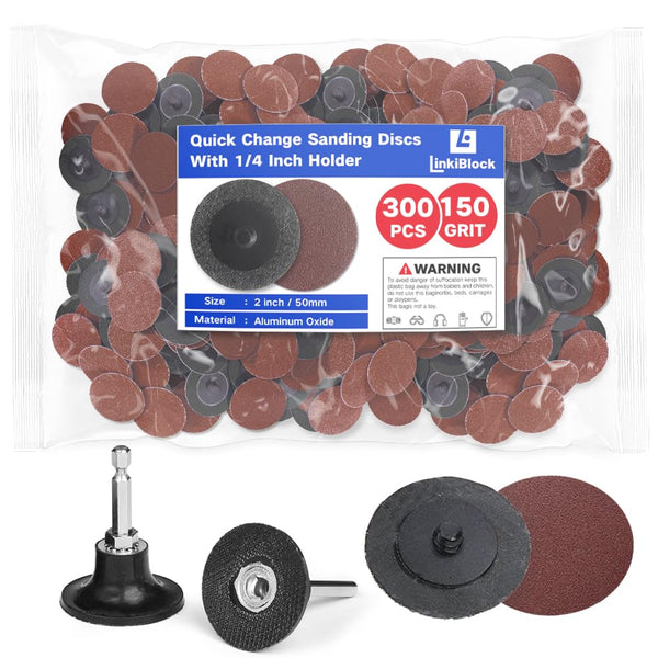 Linkiblock 300Pcs 2 inch R-Type Quick Change Aluminum Oxide Surface Conditioning Sanding Discs