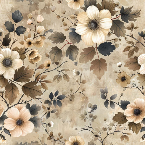 REDAMANCY 17.7"x236" Brown Beige Flower Vintage Peel and Stick Wallpaper Modern Wall Paper