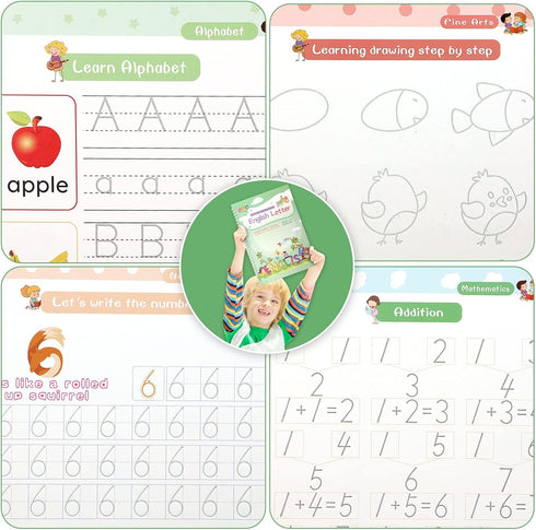 Magic Ink Reusable Copybooks for Kids, Handwriting Workbooks with Template Design Aid (4)