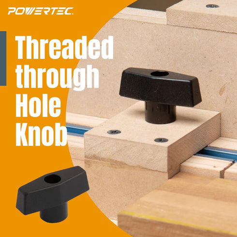 POWERTEC 71121V T Track Knob Kit with Threaded Knobs and 5/16 -18 T Track Bolts, 16 Piece Set for Woodworking Jigs
