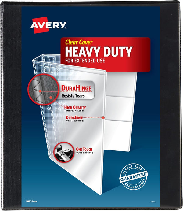 Avery Heavy Duty View Binder, 0.5" One Touch Slant Ring, Holds 8.5" x 11" Paper, 1 Black Binder (79381)