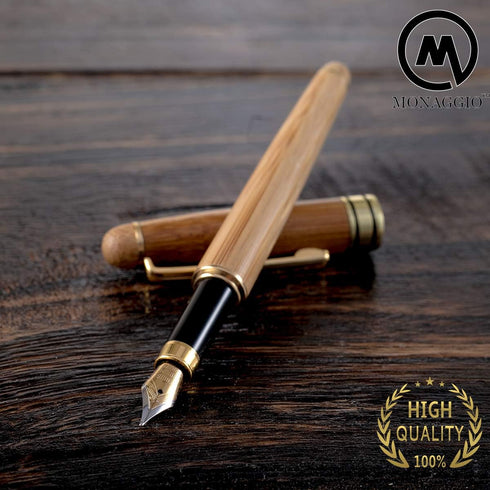 MONAGGIO Bamboo Fountain Pen, Luxury Wood with Refillable Converter, Fine Calligraphy Pen