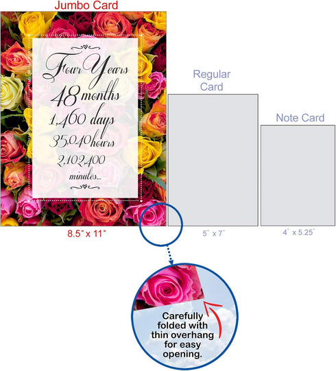 NobleWorks 4th Wedding Milestone Anniversary Notecard, Jumbo 8.5 x 11 with Envelope for Men and Women