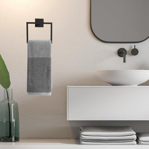 Bathroom Black Towel Ring SUS 304 Stainless Steel Square Towel Bar Towel Rack Matte Black Towel Holder Modern Towel Hanger for Bathroom Lavatory Kitchen Wall Mount by Orlif