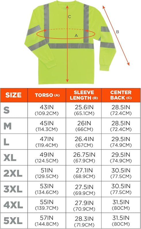 Ergodyne GloWear 8391 ANSI High Visibility Lime Reflective Long Sleeve Safety Shirt, Size 2XL