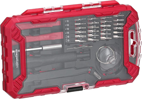 Amazon Basics Electronics Repair Screwdriver Set, 32 Pieces in Red