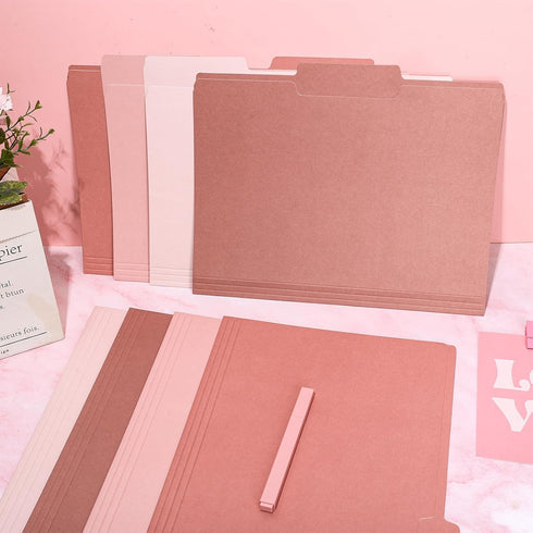Whaline 24 Pack Dusty Pink File Folders, Letter Size, 4 Colors Gradient Pink with 1/3 Cut Tab