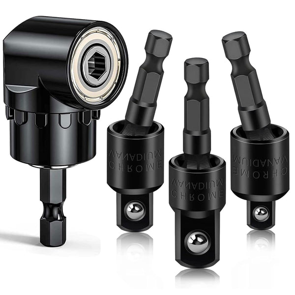 Flexible Drill Bit Extension Set with Right Angle Drill Attachment, 360 Rotatable Socket Adapter Sets