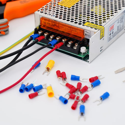 Terminal Block 2 Pack - 4 Circuits 20-30A 200v-450v Dual Row Screw Terminals + 16 PCS Heat Shrink Connectors