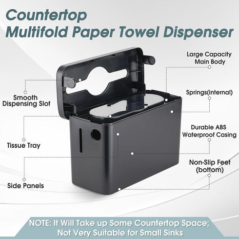 Countertop Paper Towel Dispenser - Large Capacity Dispenser & Single Sheet Design for Home, Office, or A Small Business