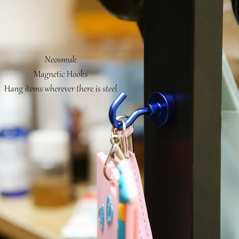 Neosmuk 30lb Heavy Duty Magnetic Hooks, Earth Magnets with Hook for Refrigerator, Extra Strong Hanger (Navyblue, 4 Pack)