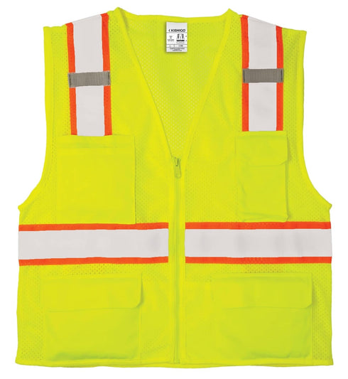 Kishigo All Mesh Contrast Unisex Reflective Safety Vest 1195, ANSI Type R/Class 2, Silver & Orange, 6 Pockets (Lime, L)