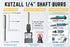 Kutzall Original Ball Nose Rotary Burr, 1/4" Shaft, Coarse, 1/4" Head Dia. x 1-3/8" Length, Woodworking Attachment