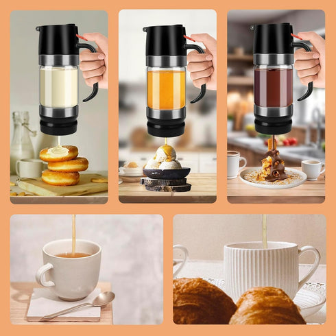 Generic 12oz (2 Honey Dispenser No Drip With Base, Pressure Design, Glass Honey Dispenser, with Handle and Stand