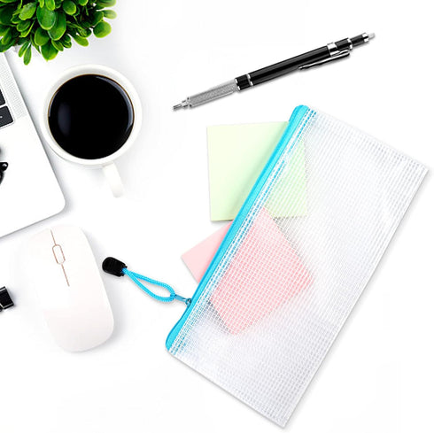 Hedume 50 Pack 10 Colors Zipper Mesh Pouch, Waterproof Plastic Zip File Bags for Travel and Office Supplies