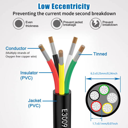 20awg 0.5mm 20 Feet Electrical Wire 5 Core Extension Cable UL2464 DC 5V/12V/24V/300V Tinned Copper Wire