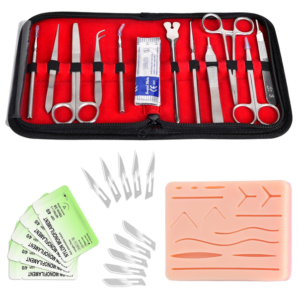 Suture Practice Kit for Medical Students, Large Silicone Pad 14 Pre-Cut Wounds,