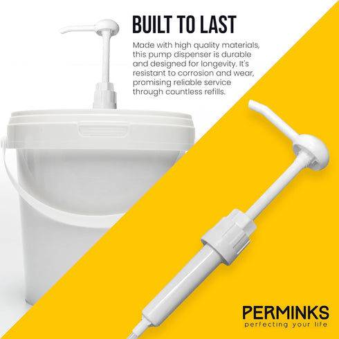 5 Gallon Pump Dispenser - Pump for 5 Gallon Bucket, Jug, Bottle, Large Container - Great for Shampoo & Conditioner, Laundry Detergent, Snow Cone Syrup, Bleach Liquid, Oil & More (Pack of 1) by PERMINKS