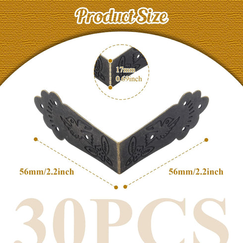 Auvotuis 30Pcs Nails(2.2 0.69inch, Antique Corner Protectors Decorative Metal Right Angle Box Corner Cover Guards