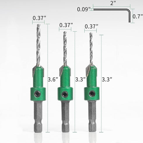 KOWOOD Pro Countersink Drill Bit Set, #6, 8, 10, 3-Piece for Wood, High Speed Steel Woodworking with Hex Key Wrench