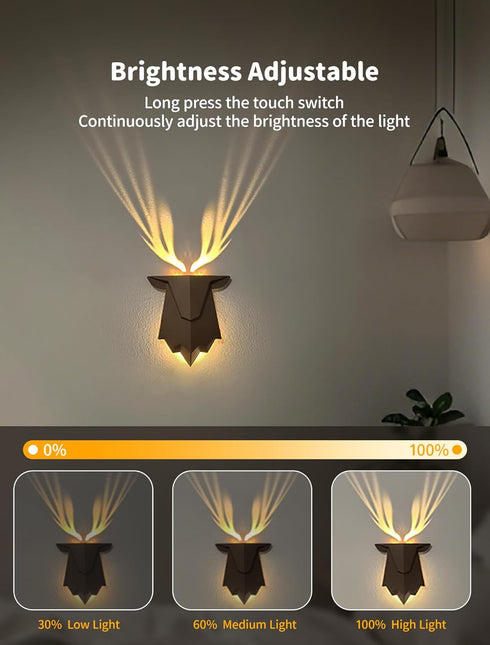 Dimmable Deer Night Light with Remote Control, Rechargeable Antler Lamp, Deer Wall Light, Deer Sconce Gifts for Women
