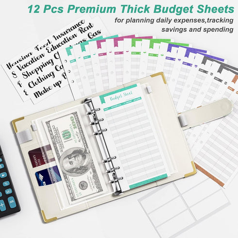 Budget Binder with Zipper Envelopes - A6 Money Saving Cash Envelopes, PU Leather Budget Planner for Women