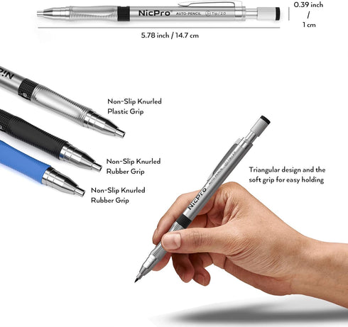 Nicpro 11 Pieces Colors 2mm Mechanical Pencil Set, 3 PCS Carpenter Drafting Pencil for Art Drawing, 2B Refill