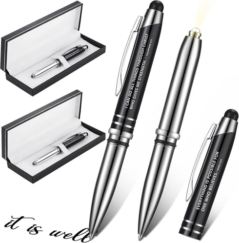Christian Gift Pen Mark 9:23 Philippians 4:13 with Engraved Bible Verse, Touch Stylus Pen with Flashlight