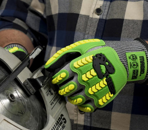 MAGID T-REX Flex Series Lightweight Impact Gloves, Size 8/M, 1 Pair, Black & Green NitriX Palm Coating