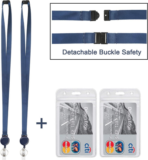 Pack of 2 Retractable Badge Holder with Lanyard, Breakaway Safety Lanyard with Clip Reel for ID Badges