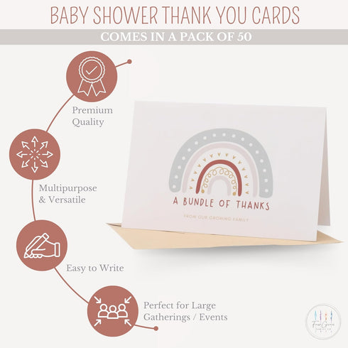 FourGiven Family Co 50 Pack, Baby Shower Thank You Cards with Envelopes, Baby Girl Shower, Baby Boy Shower, Gender