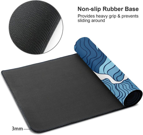 Japanese Blue and White Wave Gaming Mouse Pad XL, Non Slip Rubber Base Mousepad, Stitched Edges Desk Pad, Extended Large Mice Pad,31.5 X 11.8 Inch