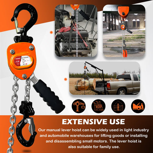 Manual Mini Lever Chain Hoist - 1/4 Ton 550LBS 10FT Alloy Steel G80 Chain Puller