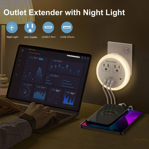 4 2 6-Color LED Night Lights Plug into Wall, Plug in Night Light with USB Ports and Outlets, Smart Dusk to Dawn Sensor