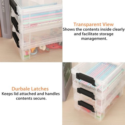 6 Pack BTSKY Extra Large Capacity Plastic Pencil Box Stackable Clear Pencil Case Crayon Box Office Art Supplies Storage