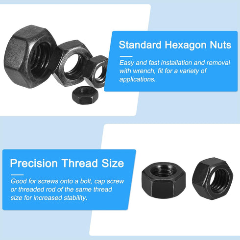 METALLIXITY Hex Nuts (5/8"-18) 25Pcs, Carbon Steel Black Oxide Hexagon Nut for DIY Home Repair