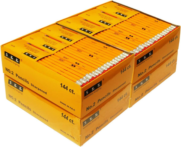 SKKSTATIONERY 576 Pack Pre-sharpened Pencils, Bulk Yellow #2 HB Pencils with Eraser Top for Classroom Supplies