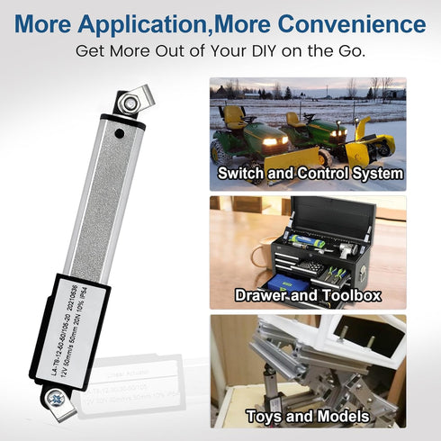 DC HOUSE Mini Electric Linear Actuator, Stroke 2"–Force 4.5 lbs–12V, High-Speed 1.97"/sec for Home Automation, Robotics