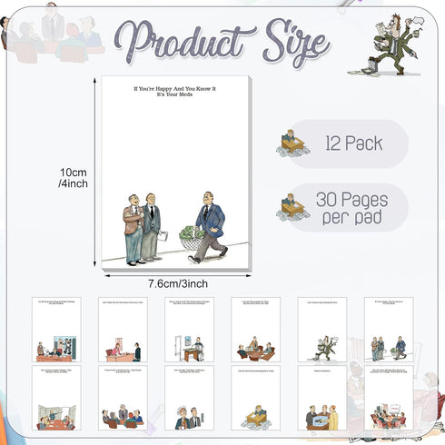 Funny Notepads with Sayings, Sticky To Do List Notepad, Assorted Designs for Workers, 12 Designs, 3 x 3.93 Inch